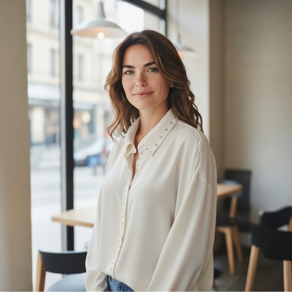 Vince Camuto Tops - Vince Camuto Ivory Studded Blouse
